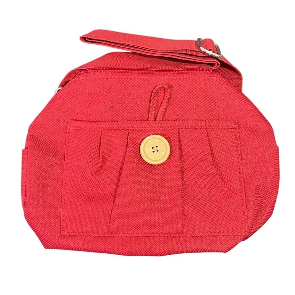 Vintage Red Canvas Crossbody Shoulder Bag Wooden Button Flap Closure Pouch Purse